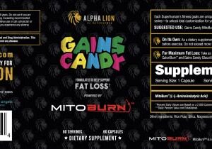 ALPHA LION Gains Candy, Supplement Pills That Support Weight Loss, Appetite Suppressant, Keto-Diet Friendly, Decrease Body Fat, Upgrade Energy & Workout Performance, 60 Capsules (MitoBurn®)