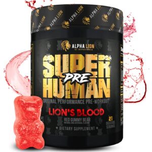 alpha lion pre workout powder, beta alanine, l-taurine & tri-source caffeine for sustained energy & focus, nitric oxide & citrulline for pump (21 servings, lion’s blood flavor)