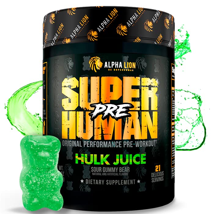 ALPHA LION Superhuman Pre Workout Powder, Beta Alanine, L-Taurine & Tri-Source Caffeine for Sustained Energy & Focus, Nitric Oxide & Citrulline for Pump (21 Servings, Hulk Juice)