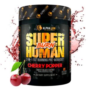 ALPHA LION Superhuman Burn 2-in-1 Metabolism Booster Pre Workout, Weight Loss Supplement, Appetite Suppressant, Fat Loss Support, Energy & Focus Powder (21 Servings, Sweet Black Cherry Flavor)