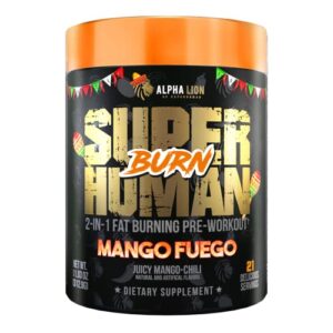 alpha lion superhuman burn 2-in-1 metabolism booster pre workout, weight loss supplement, appetite suppressant, fat loss support, energy & focus powder (21 servings, mango chili flavor)