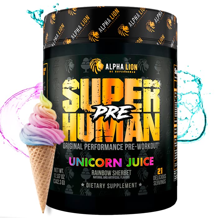 ALPHA LION Superhuman Pre Workout Powder, Beta Alanine, L-Taurine & Tri-Source Caffeine for Sustained Energy & Focus, Nitric Oxide & Citrulline for Pump (21 Servings, Unicorn Juice)