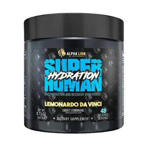 alpha lion superhuman hydration, great tasting sugar free drink mix, six essential electrolytes, increase hydration and performance, trace minerals vital for recovery (45 servings, sweet lemonade)