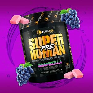 ALPHA LION Superhuman Pre Workout Powder, Beta Alanine, L-Taurine & Tri-Source Caffeine for Sustained Energy & Focus, Nitric Oxide & Citrulline for Pump (21 Servings, Grapezilla)