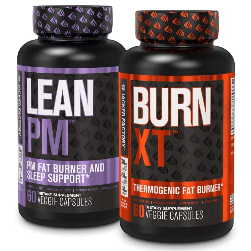 Jacked Factory Burn XT Thermogenic Fat Burner & Lean PM Nighttime Weight Loss Supplement for Men & Women 60 Veggie Diet Pills