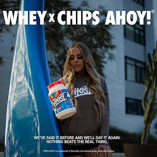 GHOST WHEY Protein Powder, Chips Ahoy! - 2lb, 25g of Protein - Whey Protein Blend - ­Post Workout Fitness & Nutrition Shakes, Smoothies, Baking & Cooking - Cookie Pieces Inside