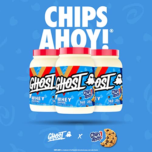 GHOST WHEY Protein Powder, Chips Ahoy! - 2lb, 25g of Protein - Whey Protein Blend - ­Post Workout Fitness & Nutrition Shakes, Smoothies, Baking & Cooking - Cookie Pieces Inside