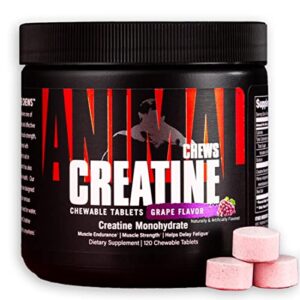 animal creatine chews tablets – enhanced creatine monohydrate with astragin to improve absorption, sea salt for added pumps, delicious and convenient chewable tablets – grape