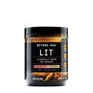beyond raw lit | clinically dosed pre-workout powder | contains caffeine, l-citruline, and beta-alanine, nitrix oxide and preworkout supplement | strawberry lemonade | 30 servings