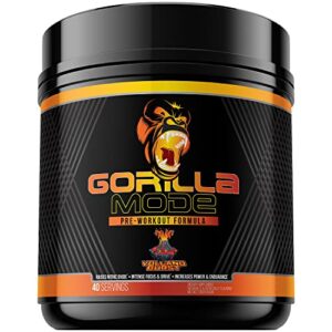 gorilla mode pre workout -massive pumps · laser focus · energy · power – l-citrulline, creatine, glycerpump™, l-tyrosine, agmatine, kanna, n-phenethyl dimethylamine citrate – 574 grams (volcano burst)