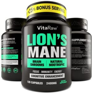 Organic Lions Mane Mushroom Capsules - Powerful Nootropic - Helps Maintain Memory, Energy, and Mental Clarity - Brain Booster Focus Pills - Real Lion's Mane Mushroom Supplement - Paleo, Vegan, Non-GMO