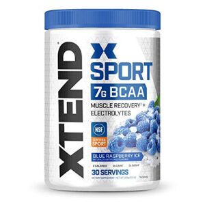 xtend sport bcaa powder blue raspberry ice – electrolyte powder for recovery & hydration with amino acids – 30 servings