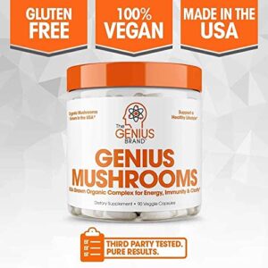 Genius Mushroom - Lions Mane, Cordyceps and Reishi - Immune System Booster & Nootropic Brain Supplement - for Natural Energy, Memory & Liver Support, 90 Veggie Pills