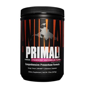 animal primal muscle hydration + preworkout powder – contains beta alanine, 3dpump, caffeine & electrolytes – improves energy, focus, endurance & absorption – strawberry watermelon flavor, 17.9 oz