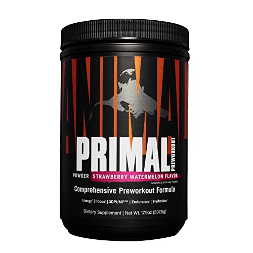 Animal Primal Muscle Hydration + Preworkout Powder – Contains Beta Alanine, 3DPump, Caffeine & Electrolytes – Improves Energy, Focus, Endurance & Absorption – Strawberry Watermelon Flavor, 17.9 oz