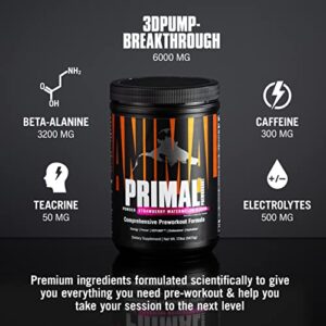 Animal Primal Muscle Hydration + Preworkout Powder – Contains Beta Alanine, 3DPump, Caffeine & Electrolytes – Improves Energy, Focus, Endurance & Absorption – Strawberry Watermelon Flavor, 17.9 oz