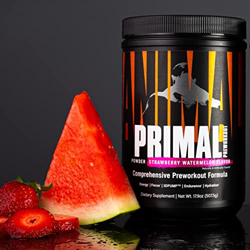 Animal Primal Muscle Hydration + Preworkout Powder – Contains Beta Alanine, 3DPump, Caffeine & Electrolytes – Improves Energy, Focus, Endurance & Absorption – Strawberry Watermelon Flavor, 17.9 oz