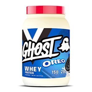 ghost whey protein powder, oreo – 2lb, 25g of protein – whey protein blend -post workout fitness & nutrition shakes, smoothies, baking & cooking – cookie pieces inside