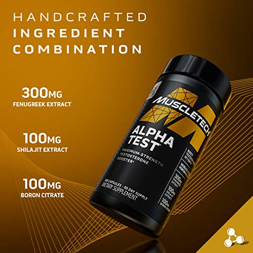 Testosterone Booster for Men | MuscleTech AlphaTest | Tribulus Terrestris & Boron Supplement | Max-Strength ATP & Test Booster | Daily Workout Supplements for Men, 120 Pills (Package May Vary)