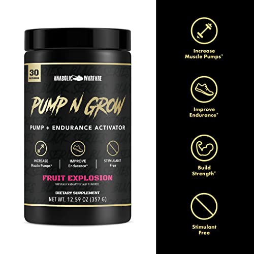 Anabolic Warfare Pump-N-Grow Muscle Pump Supplement Caffeine Free Pre Workout with L-Citrulline, L-Arginine, Beta-Alanine (Fruit Explosion– 30 Servings)