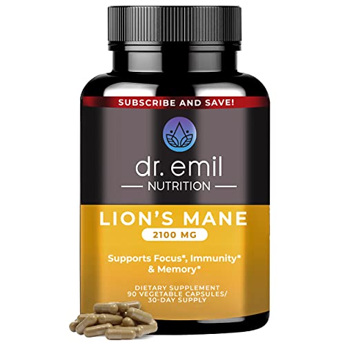 Organic Lions Mane Mushroom Supplement for Mental Clarity, Focus & Immune Support - Organic Brain Boosting Nootropic Lions Mane Mushroom Capsules with 100% Organic Lions Mane Extract