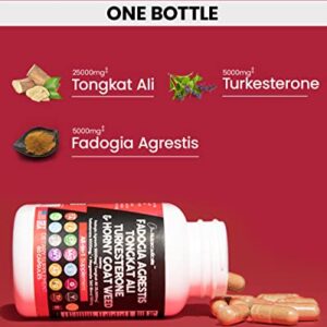 Fadogia Agrestis 5000mg Tongkat Ali 25000mg Turkesterone 5000mg Supplement with Horny Goat Weed, Saw Palmetto, Maca Root, Siberian Ginseng, Tribulus Terrestris, Fenugreek, Wild Yam USA - 60 Count