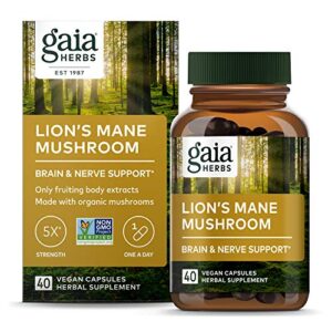 gaia herbs lion’s mane mushroom – brain and nerve support supplement to help maintain neurological health – with organic lion’s mane mushrooms – 40 vegan liquid phyto-capsules (40-day supply)
