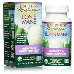 host defense, lion’s mane capsules, promotes mental clarity, focus and memory, mushroom supplement, 60 count