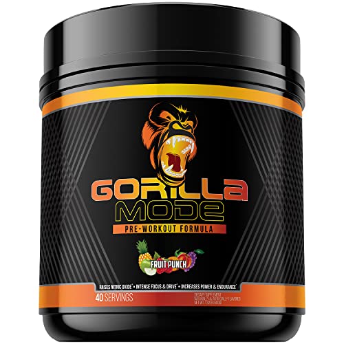 Gorilla Mode Pre Workout - Massive Pumps · Laser Focus · Energy · Power - L-Citrulline, Creatine, GlycerPump™, L-Tyrosine, Agmatine, Kanna, N-Phenethyl Dimethylamine Citrate - 600 Grams (Fruit Punch)