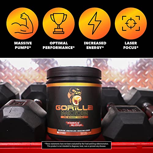 Gorilla Mode Pre Workout - Massive Pumps · Laser Focus · Energy · Power - L-Citrulline, Creatine, GlycerPump™, L-Tyrosine, Agmatine, Kanna, N-Phenethyl Dimethylamine Citrate - 600 Grams (Fruit Punch)