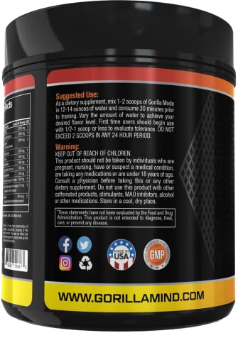 Gorilla Mode Pre Workout - Massive Pumps · Laser Focus · Energy · Power - L-Citrulline, Creatine, GlycerPump™, L-Tyrosine, Agmatine, Kanna, N-Phenethyl Dimethylamine Citrate - 600 Grams (Fruit Punch)