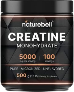 naturebell creatine monohydrate powder 500 grams, 5000mg per serving, pure unflavored creatine powder – micronized – pre workout | keto | vegan | dissolves easy | filler free – 100 servings (1.1lb)