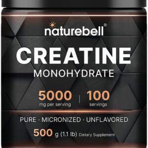 NatureBell Creatine Monohydrate Powder 500 Grams, 5000mg Per Serving, Pure Unflavored Creatine Powder - Micronized - Pre Workout | Keto | Vegan | Dissolves Easy | Filler Free - 100 Servings (1.1Lb)