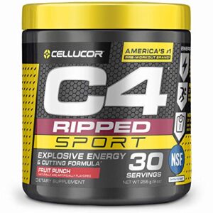 c4 ripped sport pre workout powder fruit punch | nsf certified for sport + sugar free preworkout energy supplement for men & women | 135mg caffeine + weight loss | 30 servings