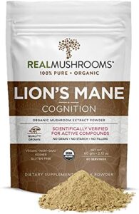 organic lions mane mushroom powder supplement – improve cognitive and immune support – gluten free powder extract