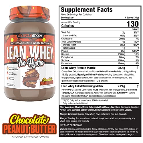 Musclesport Lean Whey Revolution™ Protein Powder - Whey Protein Isolate - Low Calorie, Low Carb, Low Fat, Incredible Flavors - 25g Protein per Scoop (2LB, Chocolate Peanut Butter)