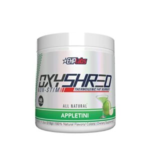 ehplabs oxyshred non-stimulant shredding supplement – promotes shredding, energy booster, pre-workout, mood booster – appletini, 60 servings