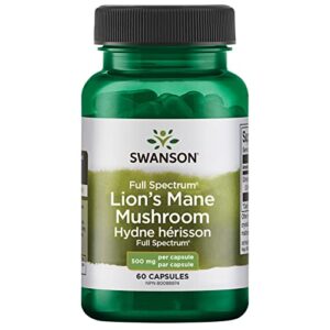 swanson lion’s mane mushroom – 60 capsules, 500mg each