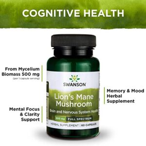 Swanson Lion's Mane Mushroom - 60 Capsules, 500mg Each