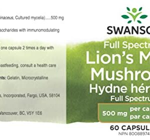 Swanson Lion's Mane Mushroom - 60 Capsules, 500mg Each