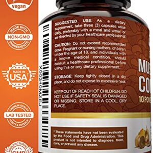 NutriFlair Mushroom Supplement 2600mg, 90 Capsules - 10 Mushrooms Blend - Reishi, Lions Mane, Cordyceps, Chaga, Turkey Tail, Maitake, Shiitake, Oyster Nootropic Complex - Brain, Energy, Focus Pills