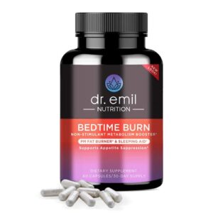 dr emil nutrition bedtime burn – pm burner & sleep aid – stimulant-free metabolism booster for women and men, 30 day supply