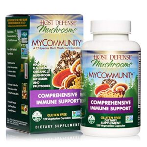 host defense, mycommunity capsules, advanced immune support, mushroom supplement with lion’s mane and reishi, unflavored, 120