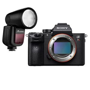 sony alpha a7r iv mirrorless digital camera body (v2) with flashpoint zoom li-on x r2 ttl on-camera round flash speedlight