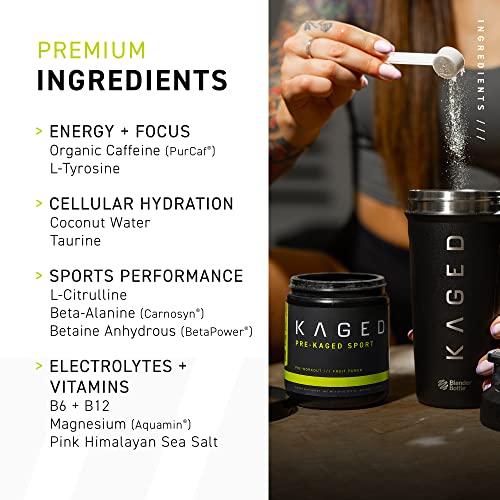 Pre Workout Powder; Kaged Muscle Pre-Kaged Sport Pre Workout For Men And Women, Increase Energy, Focus, Hydration, and Endurance, Organic Caffeine, Plant Based Citrulline, Mango Lime