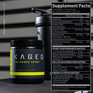 Pre Workout Powder; Kaged Muscle Pre-Kaged Sport Pre Workout For Men And Women, Increase Energy, Focus, Hydration, and Endurance, Organic Caffeine, Plant Based Citrulline, Mango Lime