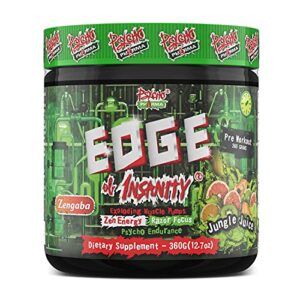 psycho pharma new perfect powders with zengaba energy feel good focus #1 strongest pwo edge of insanity – most intense workout powder, focus & 8g citrulline pumps – 360 gram (jungle juice)