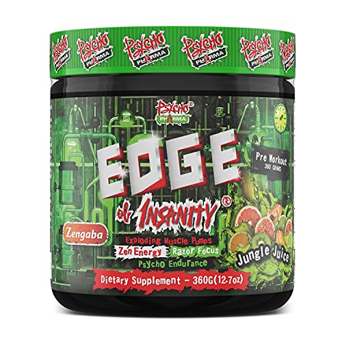 Psycho Pharma New Perfect Powders with Zengaba Energy Feel Good Focus #1 Strongest PWO Edge of Insanity - Most Intense Workout Powder, Focus & 8G Citrulline Pumps - 360 Gram (Jungle Juice)