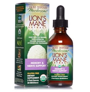 host defense, lion’s mane extract, promotes mental clarity, focus and memory, mushroom supplement, plain, 2 fl oz