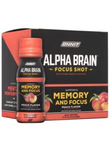 onnit alpha brain focus energy shot supplement – energy, focus, mood, stress, brain booster drink – peach (2.5 fl oz, 6 ct)